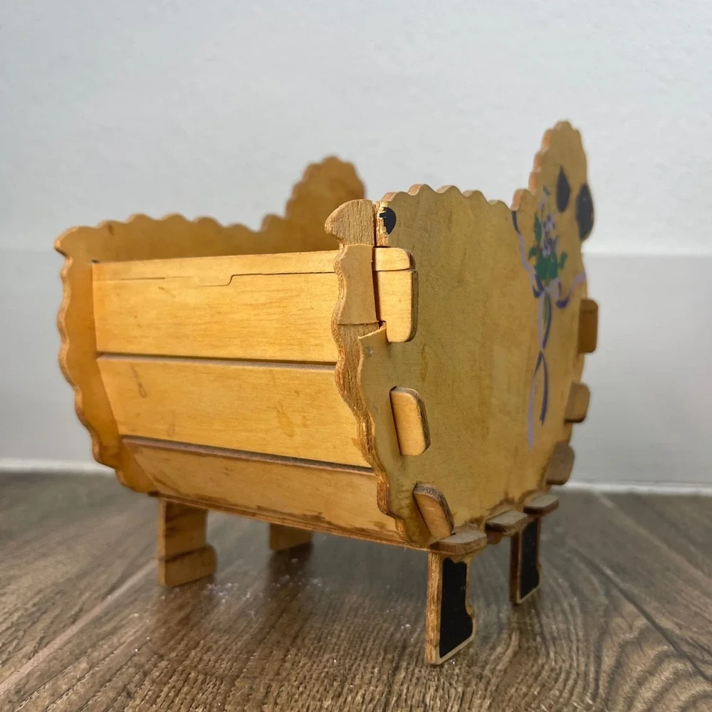 Wooden Sheep Trinket Box Holder Floral Ribbon Decoration Farmhouse Decor Cottage